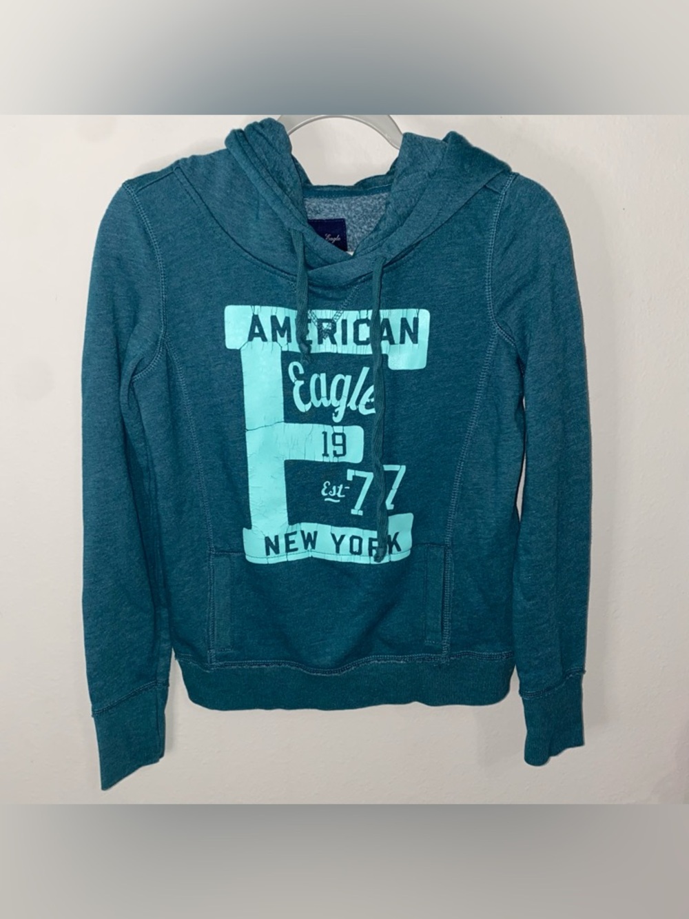 AMERICAN EAGLE TEAL VINTAGE GRAPHIC HOODIE SWEATSHIRT